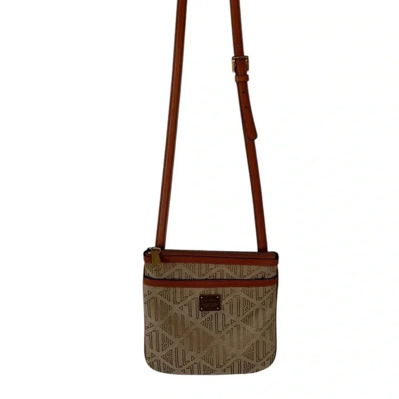 RALPH LAUREN Light Khaki/Tan Signature Canvas Swing Pack Crossbody Leather Trim - Picture 4 of 15